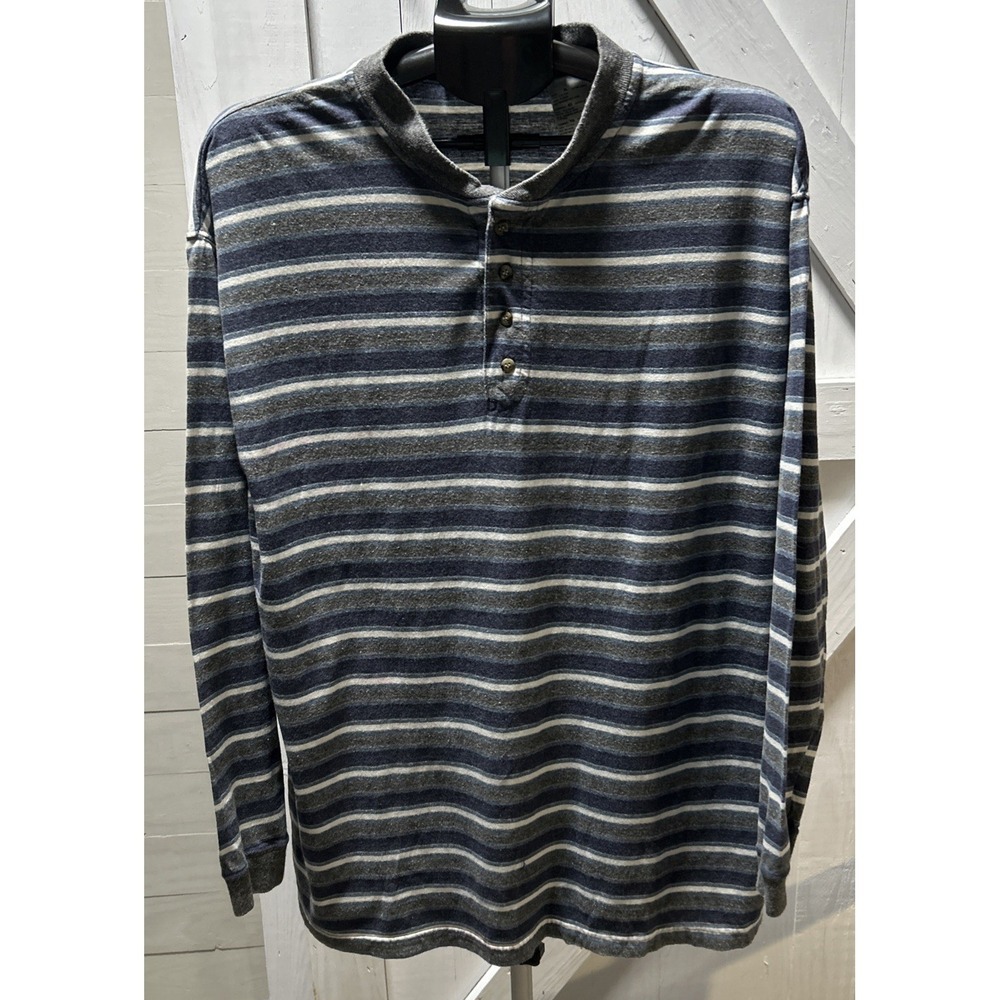 Faded Glory Long Sleeve Henley  Shirt Blue/Gray Stripe Men's Size XL